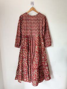 Hand Block Print Rust Midi Dress