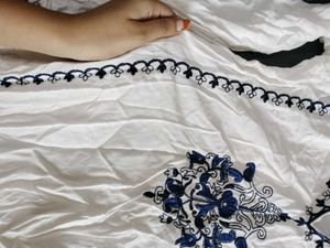 White Kurta with Blue Embroidery