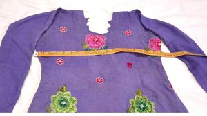 Cotton Embroidery Top Kurti-Rose Flower Stone Work