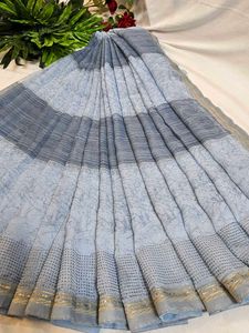 Elegant grey colour Printed Saree with blouse