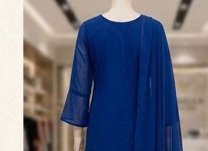 Blue Mirror Work Kurta Sharara Set