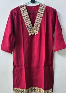 Maroon Kurta with Mirror Work