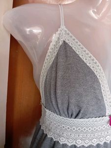 Cute Grey Nightgown with Lace Trim