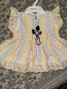 Adorable Striped Baby Dress with Mickey Detail