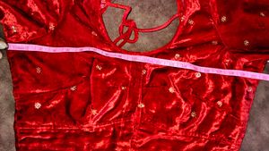 Red Velvet Blouse with Gold Embellishments