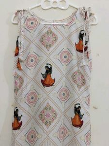 White Ethnic Kurta with Folk Dance Print