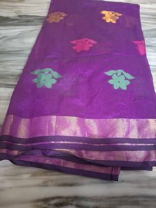 Vibrant Purple Saree with Floral Border