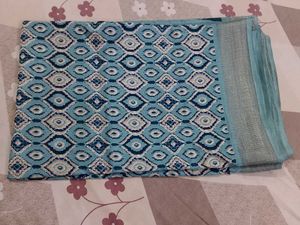 Beautiful sea green Geometric Print Saree