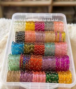 one stone Glass Bangles 6 Dozens any colour+box