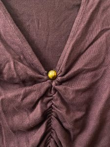 Deep V-Neck Ruched Long Sleeve Top