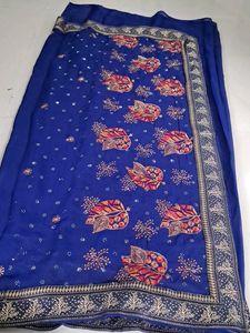 Beautiful Blue Embroidered Saree