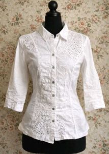 Chic White Cut work Button-Down Shirt