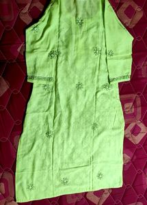 Lime Green Embroidered Kurti