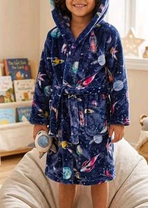 Kids Space Print Hooded Robe