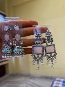 COMBO - Elegant Pink Diamond Jhumka & Earrings