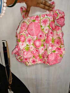 Funky Pink Fruit Print Ruffled top and pant