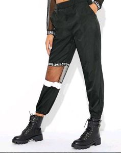 Graphic letter mesh panel joggers