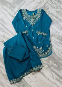 Teal Embroidered Kurta Set