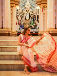 Elegant White &amp; Red Saree