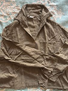 Olive Green Linen Blend Shirt