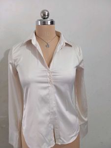 Satin Button-Down Top