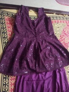 Purple Embellished Top &amp; Pants Set