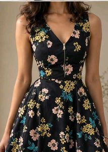Chic Floral Print Zipper Dress