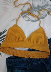 Stylish Yellow Halter Bikini Top