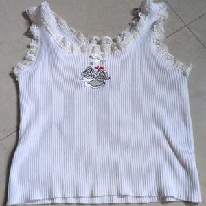 Cute Angel Graphic Y2K Lacey Ribbed Tank Top