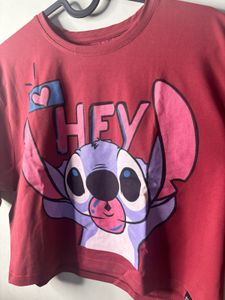 Maroon Disney Stitch Graphic Crop T-Shirt | Casual