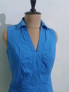 Sleeveless Blue Collared Top