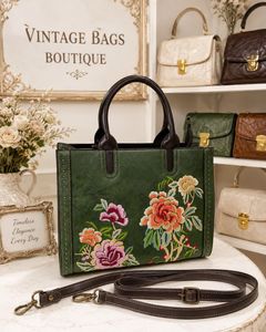 Vintage Embroidered Floral Satchel Handbag