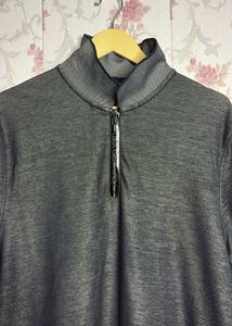 Men's Grey Calvin Klein Zip Neck T-Shirt