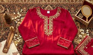 Red Embroidered Kurta Set with Palazzo