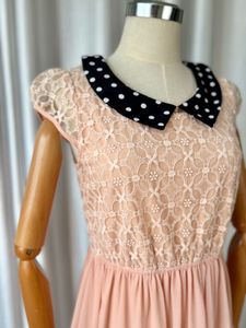 Peach Lace Dress with Polka Dot Collar