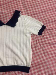 White &amp; Navy Knit Top