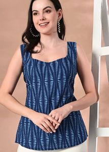 Blue Printed Sleeveless Kurta