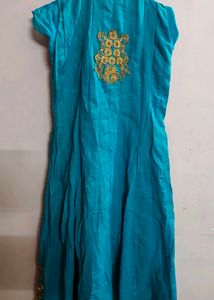 Teal Blue Embroidered Anarkali Kurti