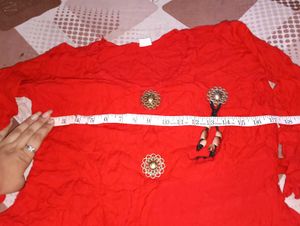 Elegant Red Kurta with Ruffled Sleeves