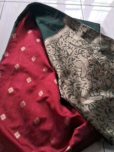 New elegant Dark Green Saree with Bird Motifs