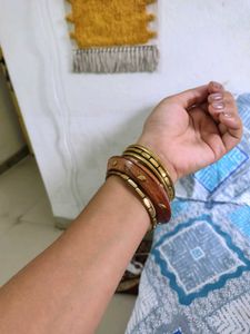 Boho Wood & Brass Bangle Set