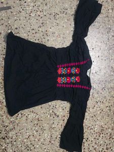 Black Embroidered Bell Sleeve Kurta