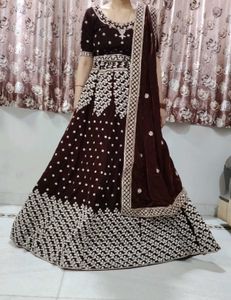 Burgundy Embroidered  bridal Lehenga Choli