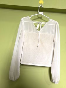 Sheer Sleeve Ruched Top