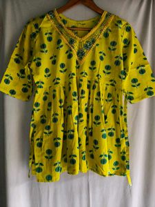 Yellow Printed Kurta