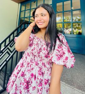 Floral Smocked Square Neck Top