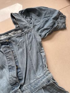 Denim Jumpsuit with Puff Sleeves