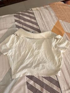 Cream Collared Crop Top