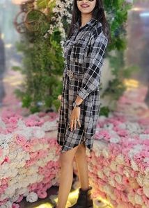 Winter Plaid Shirt Dress with Belt