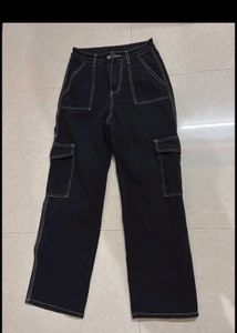 Black Cargo Pants with Contrast Stitching